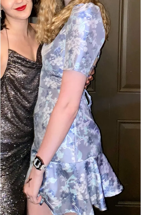 Lulus Blue Floral Jacquard Ruffled Skater Dress - Image 8