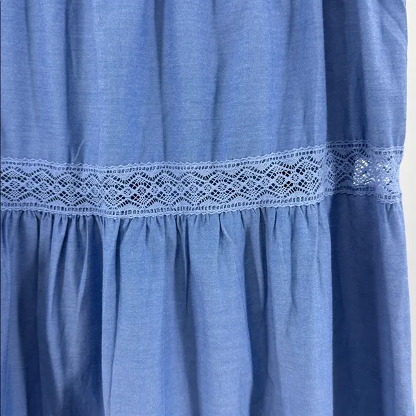 Francesca's Collections Blue Maxi Skirt Lace Accent western boho country cottage - Image 6