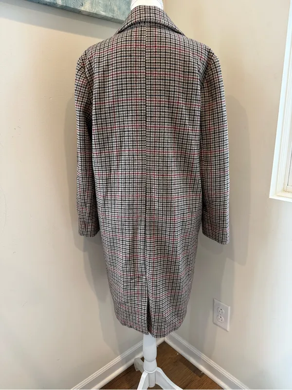 Velvet by Graham & Spencer Wool Blend Houndstooth Trench Coat Black White Pink - Image 5
