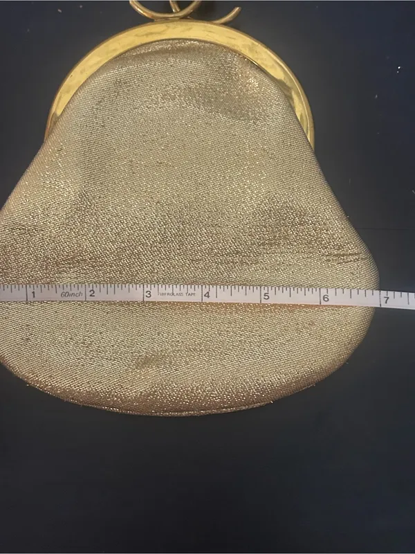 Vintage Gold Lame Kiss Lock Evening Clutch Purse Metallic Formal Wedding Handbag - Image 6