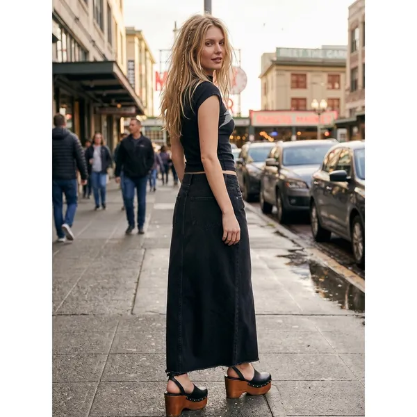 Free People Bohemian Grunge Come As You Are Denim Maxi Skirt Washed Black 12 - Image 2
