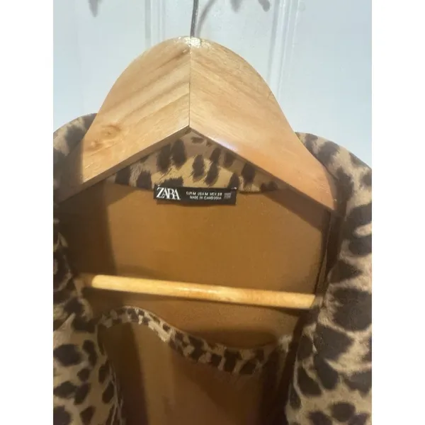 Zara Join Life Leopard Print Faux Leather Overcoat M Open Front Lined Pockets - Image 6
