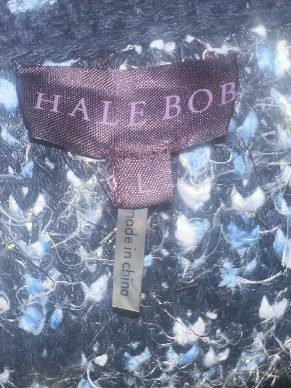 NWOT Hale Bob Amelie Genoveva Boucle Cardigan size large navy white fringe - Image 5