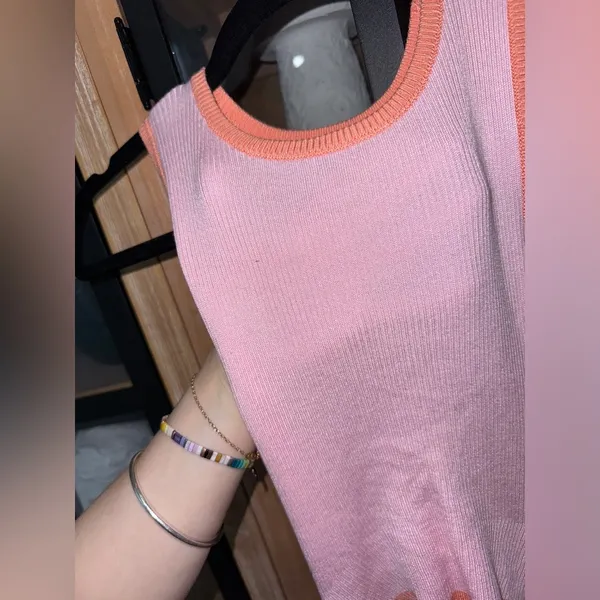 Petal & Pup Sofi midi dress bodycon ribbed colorblock coral pink slit cutout - Image 5