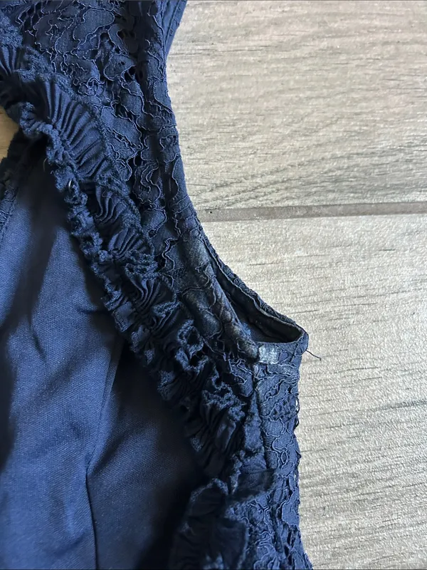 Saints + Secrets Navy Lace Mini Dress with Pleated Hem - Image 7