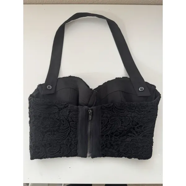 Guess By Marciano Halter Pushup Bustier Size 0 Black Lace Zip Back Pinup Corset - Image 4