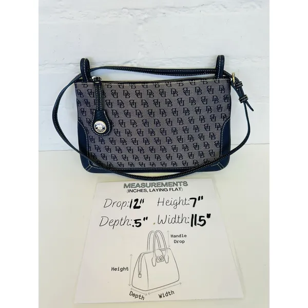 Dooney &‎ Bourke Slim Zip Top Shoulder Bag Lightweight Vintage Dark Blue - Image 6