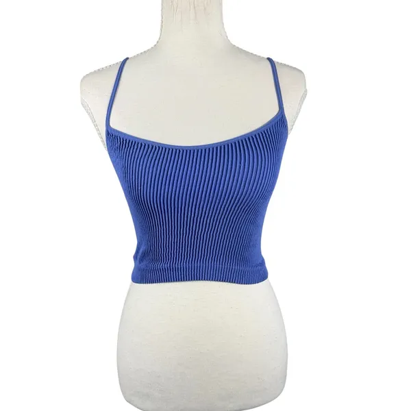 STPL Ribbed Crop Tank Top Womens One Size Blue Seamless Stretch Cami - Image 3