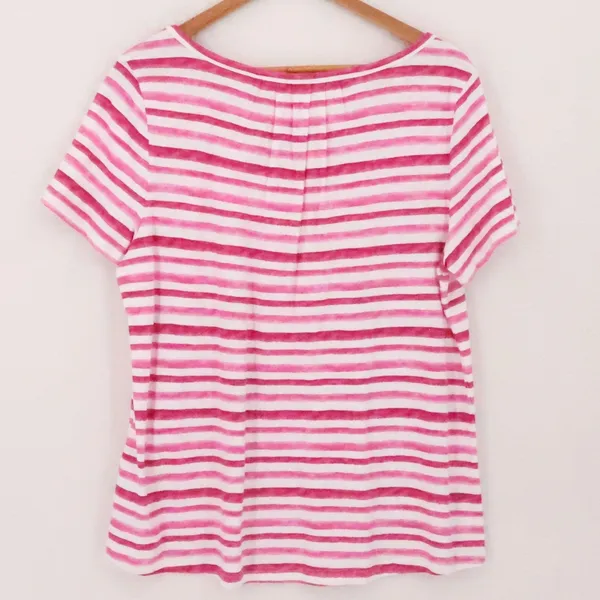 Talbots Striped Short Sleeve Tee Shirt Womens Size L Pink White Cotton Beachy - Image 5
