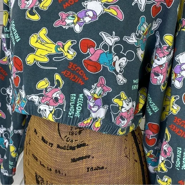 Disney‎ Mickey Mouse And Friends Crop Sweatshirt Gray Multi Medium - Image 7