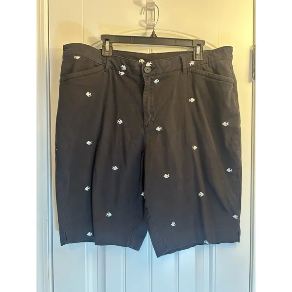 Basic Editions Black Fish Embroidered Bermuda Shorts XL Stretch Coastal Fun - Image 12