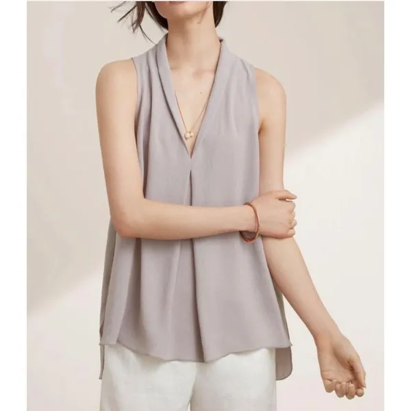 Wilfred Aritzia Nuit Blouse Purple Sleeveless V-Neck Draped High Low Hem Small - Image 7