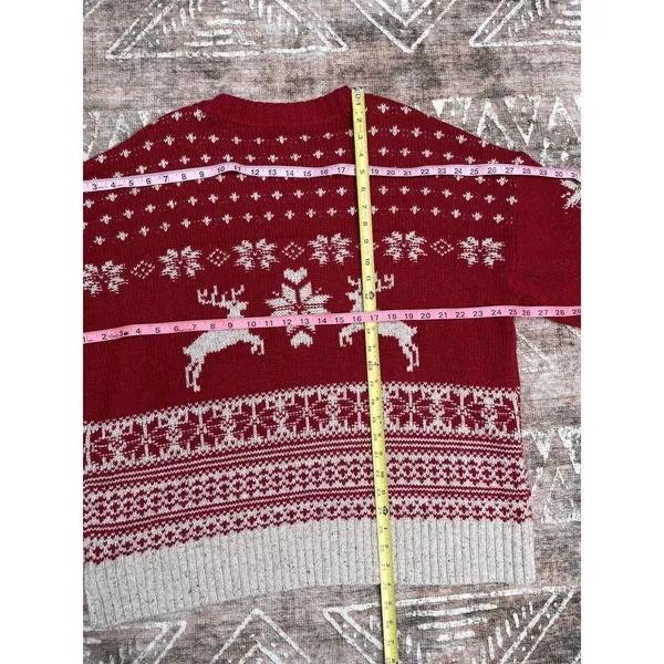 Fat Face UK Wool Blend Fair Isle Red Cream Reindeer Ski Resort Sweater Size 18 - Image 11