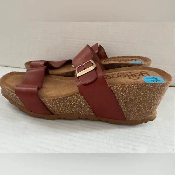 NEW Yokono Spain Brown Leather Cork Wedge Sandals Shoes w/Buckle - Size 7.5 - Image 3