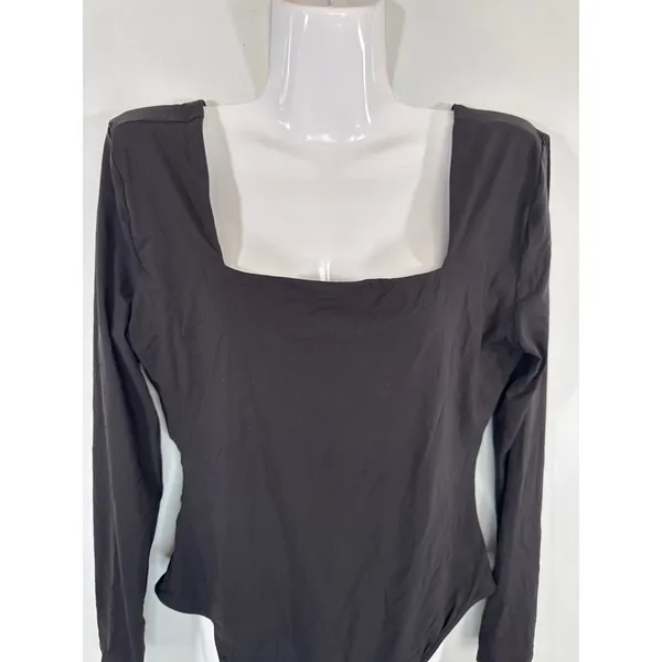 Quince Black Square Neck Bodysuit Women XL‎ Minimalist Stretch Essential - Image 3