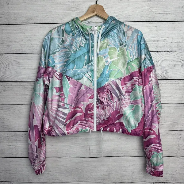 Nike Sportswear Women's‎ Sz Small Tropical Floral Windrunner Crop Hoodie Jacket - Image 2