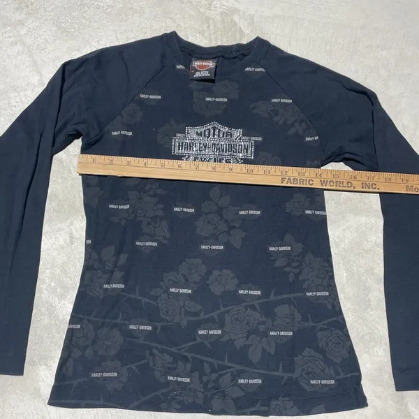 Harley Davidson L/S Graphic Tee Bedazzled Women's SZ M USA Missouri MO Villa - Image 4