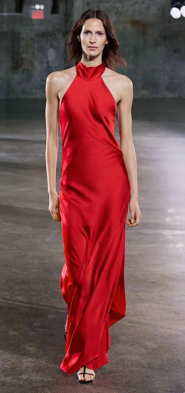 Zara Elegant Red Halter Neck Dress gown satin scarf shawl evening cocktail wedding - Image 2