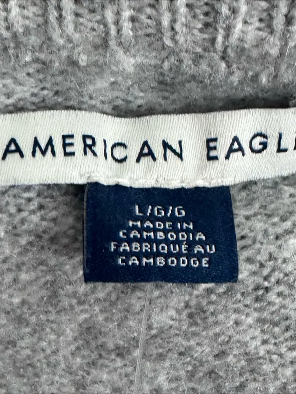 American Eagle Heather Grey Coquette Bow V-Neck Sweater Womens Size Large New - Image 8
