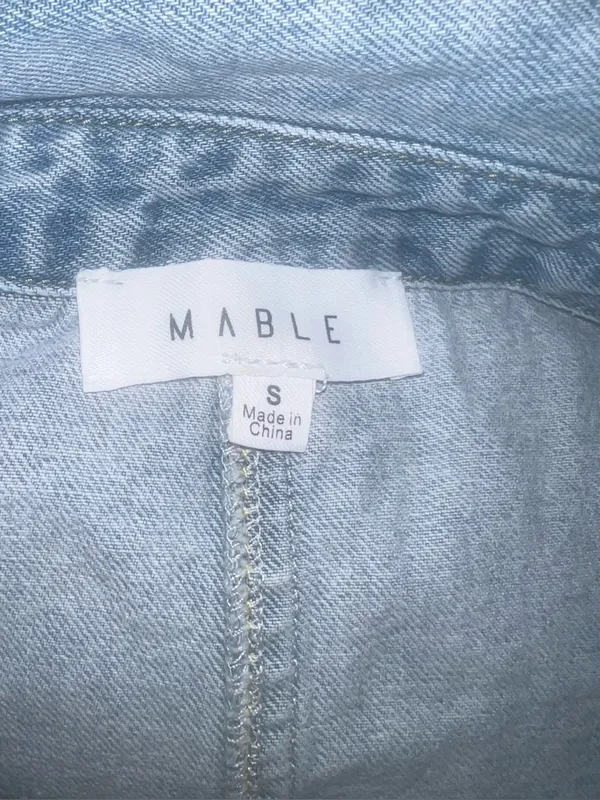 Mable Light Wash Short Sleeve Collar Shirt Pocketed Denim Short Romper S - Image 4