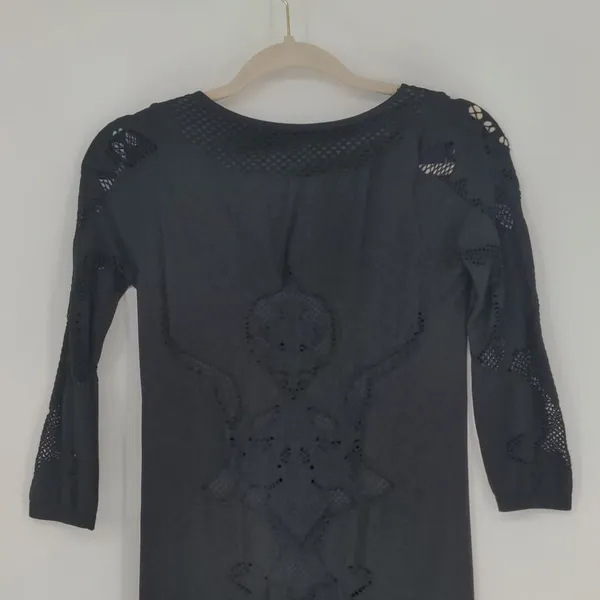 Intimately Free People Black Floral Lace Mini Dress M/L 3/4 Sleeve Stretch - Image 11