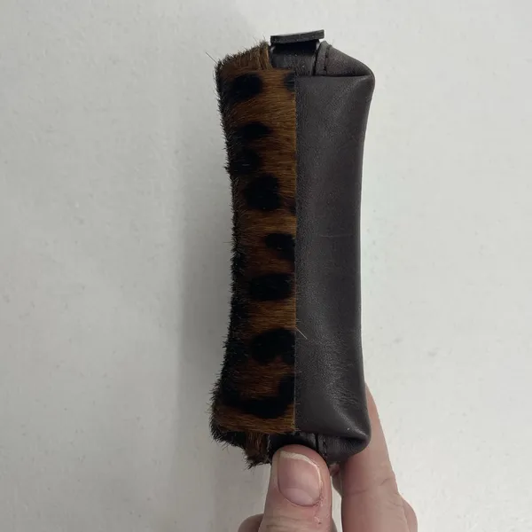 Patricia Nash Keisley Cosmetic Key Fob Leopard Calf‎ Hair Leather Brown Zipper - Image 9