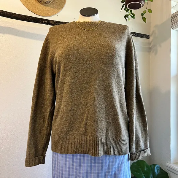 Banana Republic Tan Unisex Lambswool Alpaca Knit Elbow Patch Sweater Size XL - Image 2