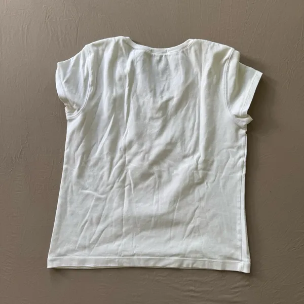 Cotton Scoop Neck Henley Tee White Size L - Image 4