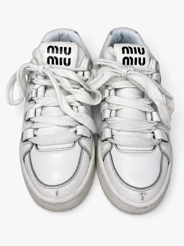 Miu Miu White Leather Logo Low Top Sneakers Made in Italy SIZE 35.5 - Image 8