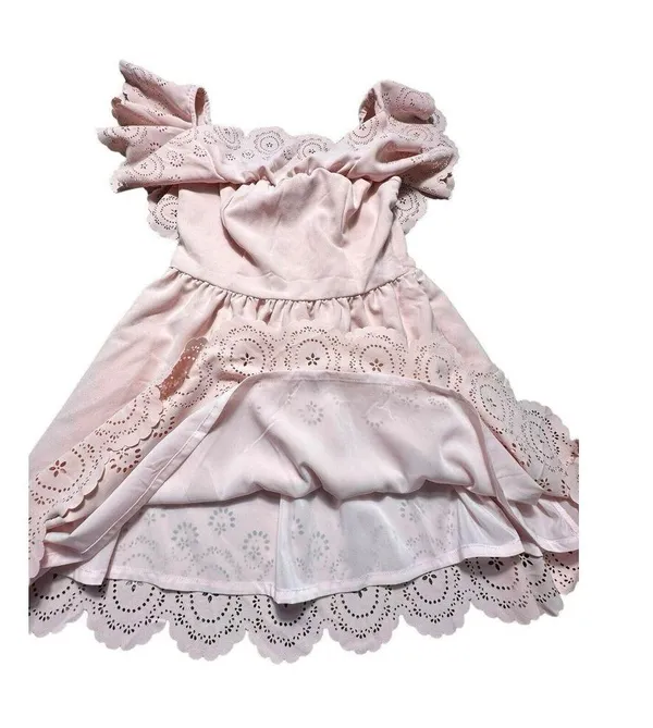 LOVERS + FRIENDS Women’s XS Light Pink Off Shoulder Laser Cut Ruffle Dress #Z9-7 - Image 6