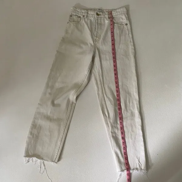 Zara Cream Wide Leg Jeans Size 4 High Rise Raw Hem Minimalist Denim - Image 6