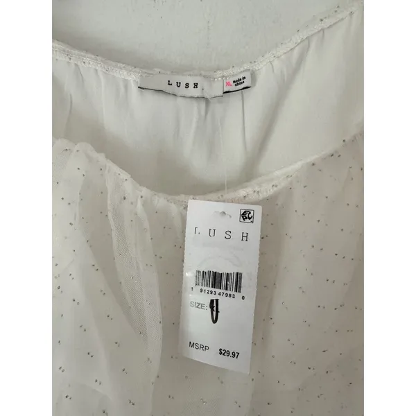 NWT Lush White Chiffon Tiered Mesh Gold Dot Tank Top Juniors Size XL - Image 6