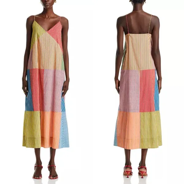 RHODE Nadia Maxi Dress Multi Stripe Patchwork Cotton Size 0 NWT - Image 4