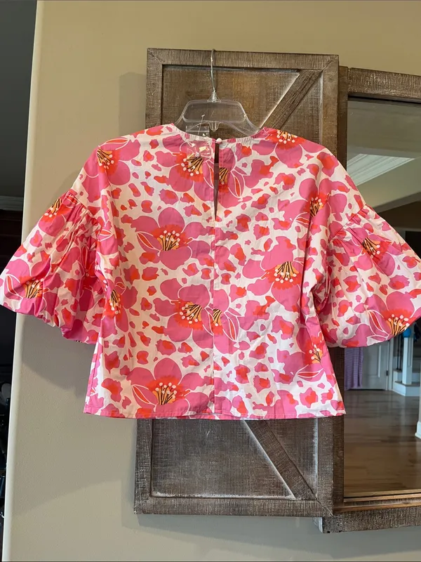 Avara Payton Top Pink Floral Puff-Sleeve Cotton - Image 4