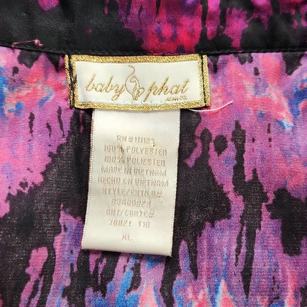 Baby Phat -257 Y2K satin like lace and sequin blouse hot pink and‎ black Large - Image 3