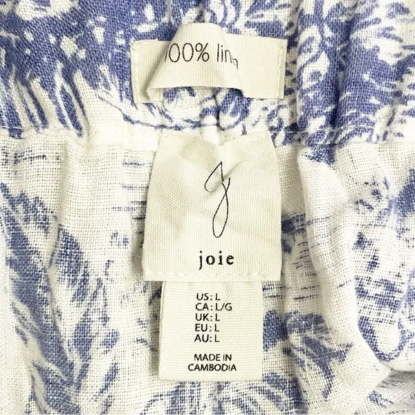 Joie 100% Linen Blue White Tropical Toile Midi Skirt Elastic Waist Size Large - Image 10