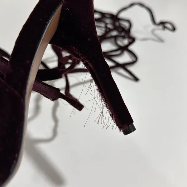 ASOS DESIGN Peony tie leg bow high heeled shoes in burgundy EUC - Image 2