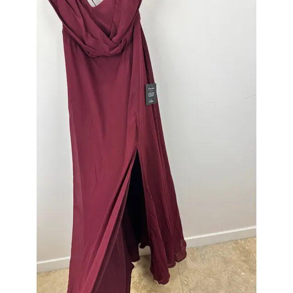 Lulus Event Ready Burgundy Backless Lace-Up Maxi Dress Chiffon Formal Medium NWT - Image 11