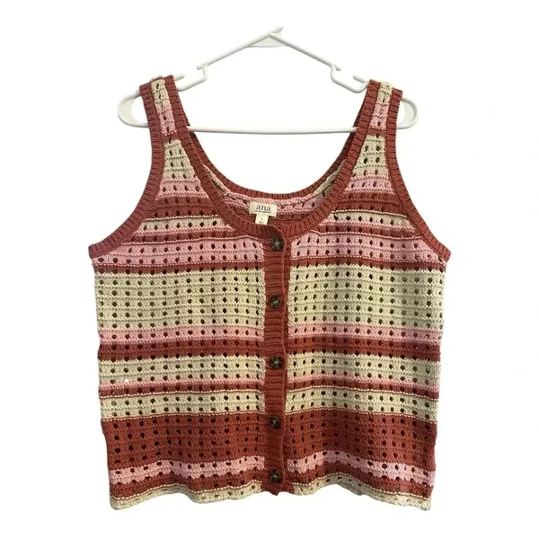 a.n.a Knit Button Sweater Stripe Vest // Size Large - Image 3