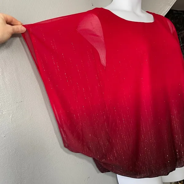 Cato Glitter Mesh Going Out Top Plus Size 1X Red Black Ombre Whimsigoth Party Blouse - Image 2