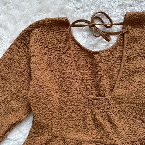 Madewell Blouse Peplum Open-Back Top Brown S - Image 7