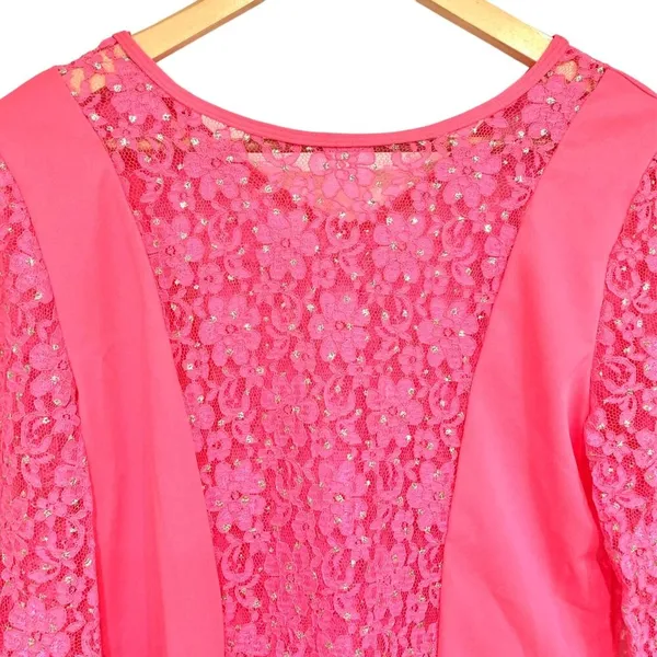 Body Wrappers Drapey Lace Panel Tunic Top Sparkly Rose Pink M #629 Praise Dance - Image 5