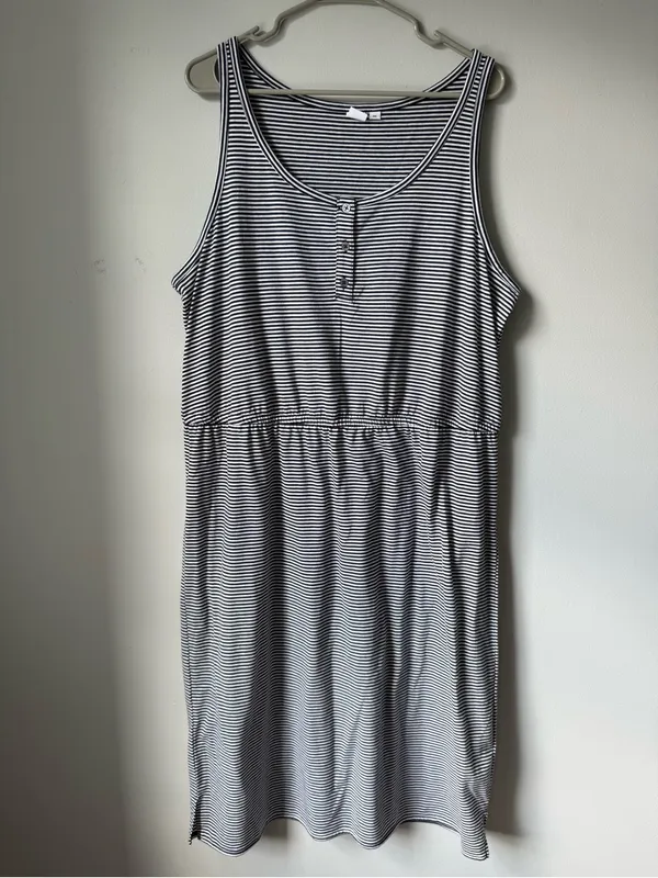 GAP Navy Blue White Striped Sleeveless Dress MIDI Dress Buttons Soft Size XXL - Image 2