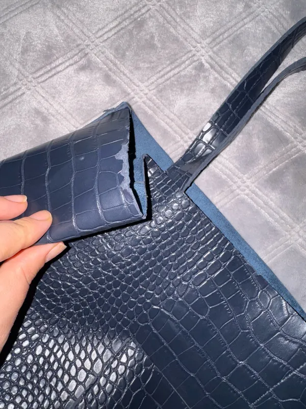 Bloomingdales Crocodile Embossed Everyday Tote Bag Navy Blue - Image 6
