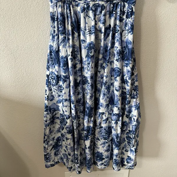Abercrombie & Fitch Emerson Floral Midi Dress Size XS Blue Puff‎ Sleeve Cottage - Image 5
