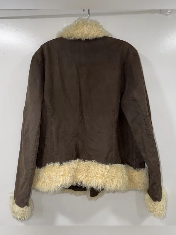 Vintage Moda International Brown Leather Lamb Fur Jacket - Image 4