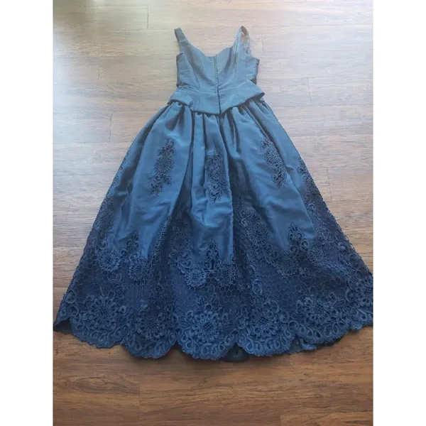 Rose Taft Blue Formal Embroidered Floral Lace Wedding Prom Dress Romantic - Image 4
