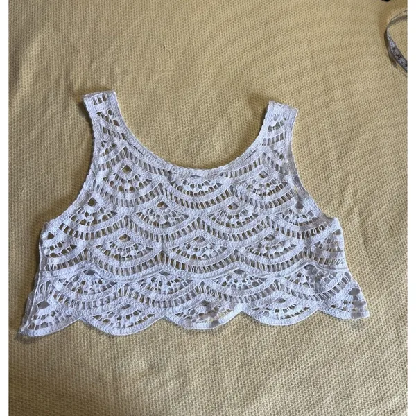 Crochet Crop Top Size M/L Cream Festival Beach Party - Image 3