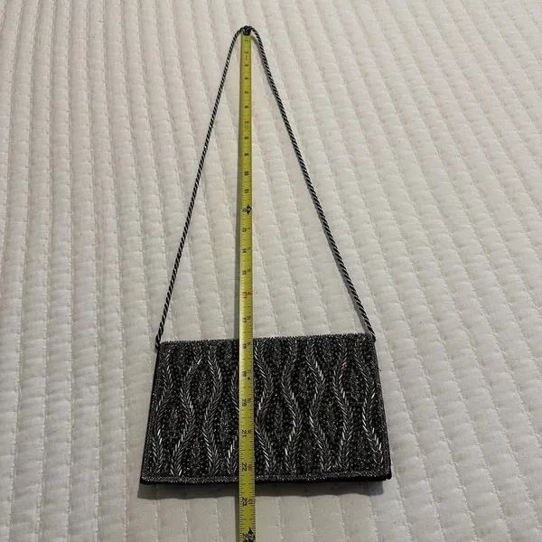 Women’s Black & Clear Beaded Bead Thin Shoulder Bag Evening Purse - Image 7