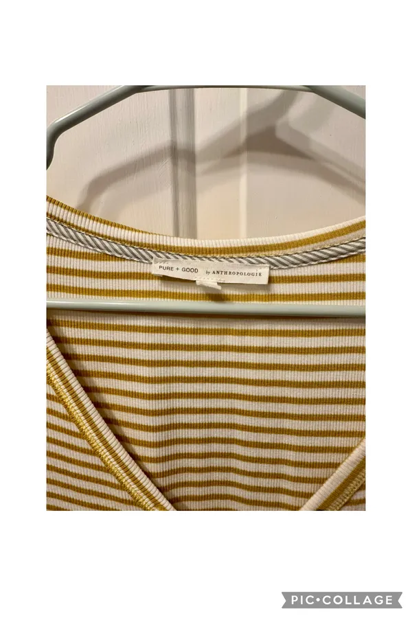 Anthropology Pure + Good Gold Stripe T-shirt Dress Buttons Small - Image 3